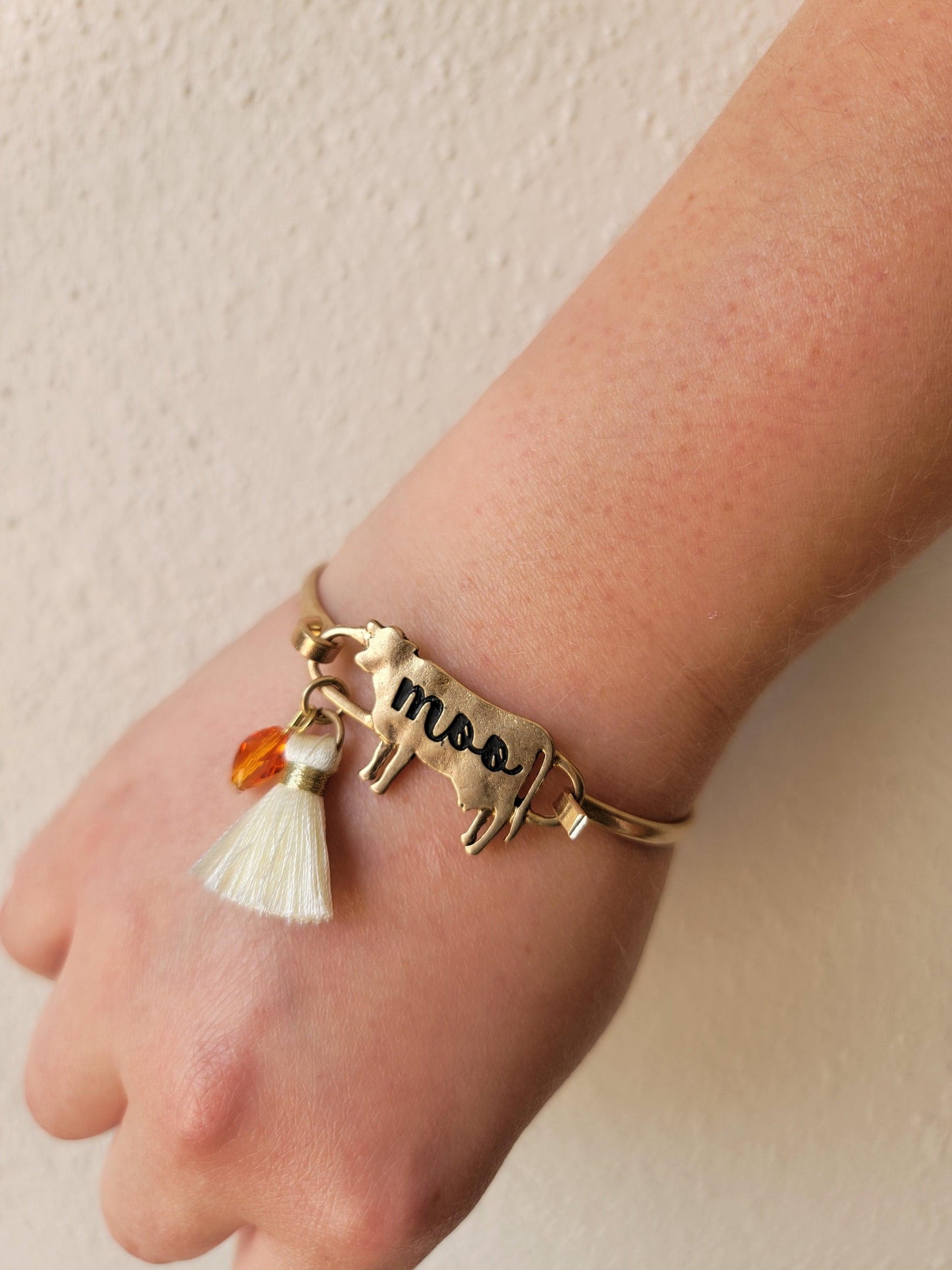 Cow Cuff Bracelet - Orange & Tassel Charm
