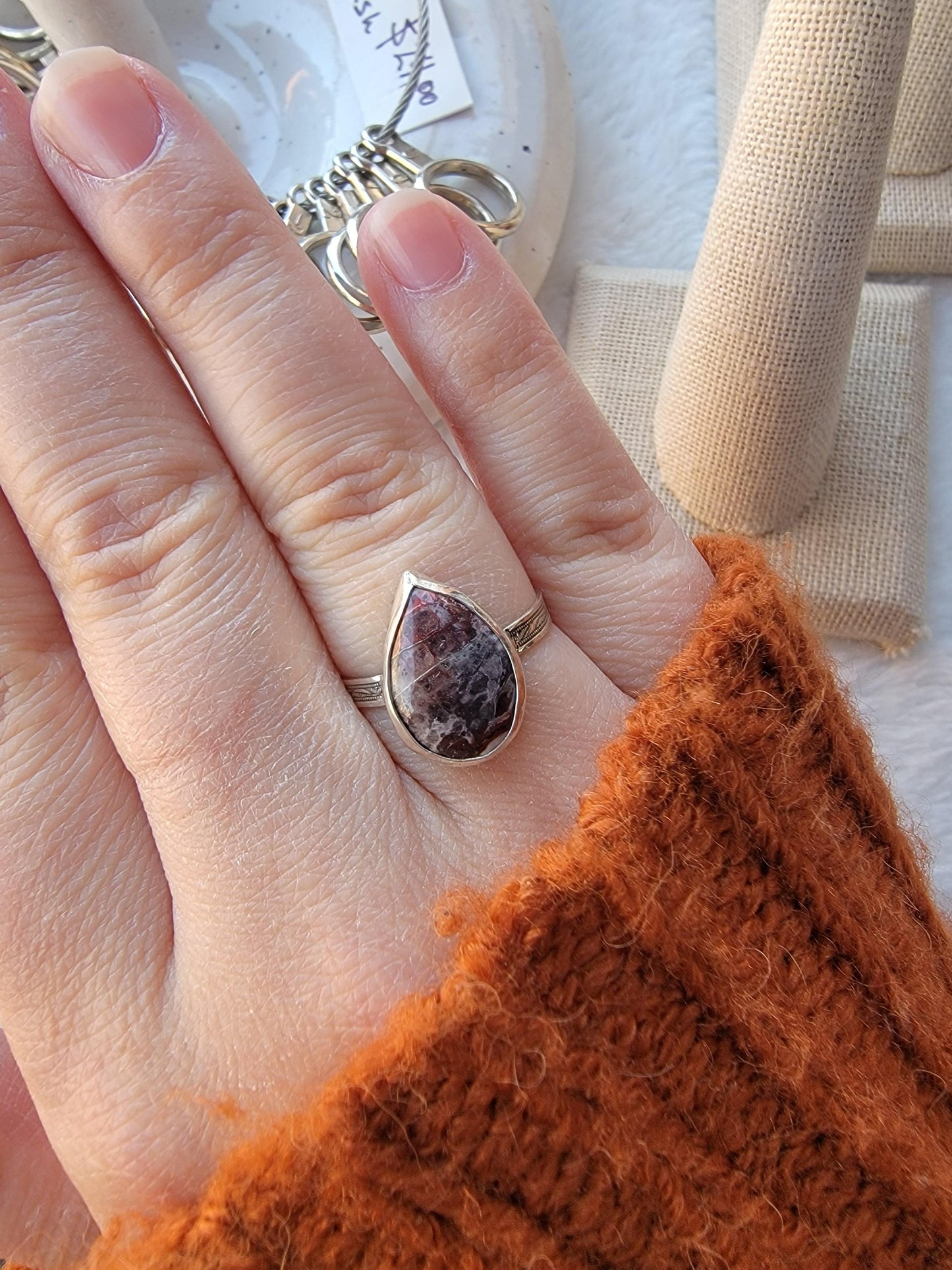 Teardrop Ring - Crazy Lace Agate - .925 Sterling Silver - One-Of-A-Kind
