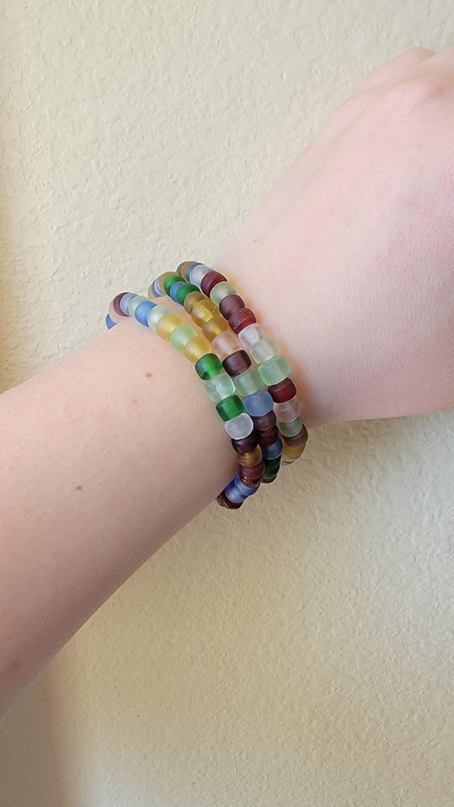 Multicolor Matte Glass Bead Bracelet - Elastic Stretch Bracelet