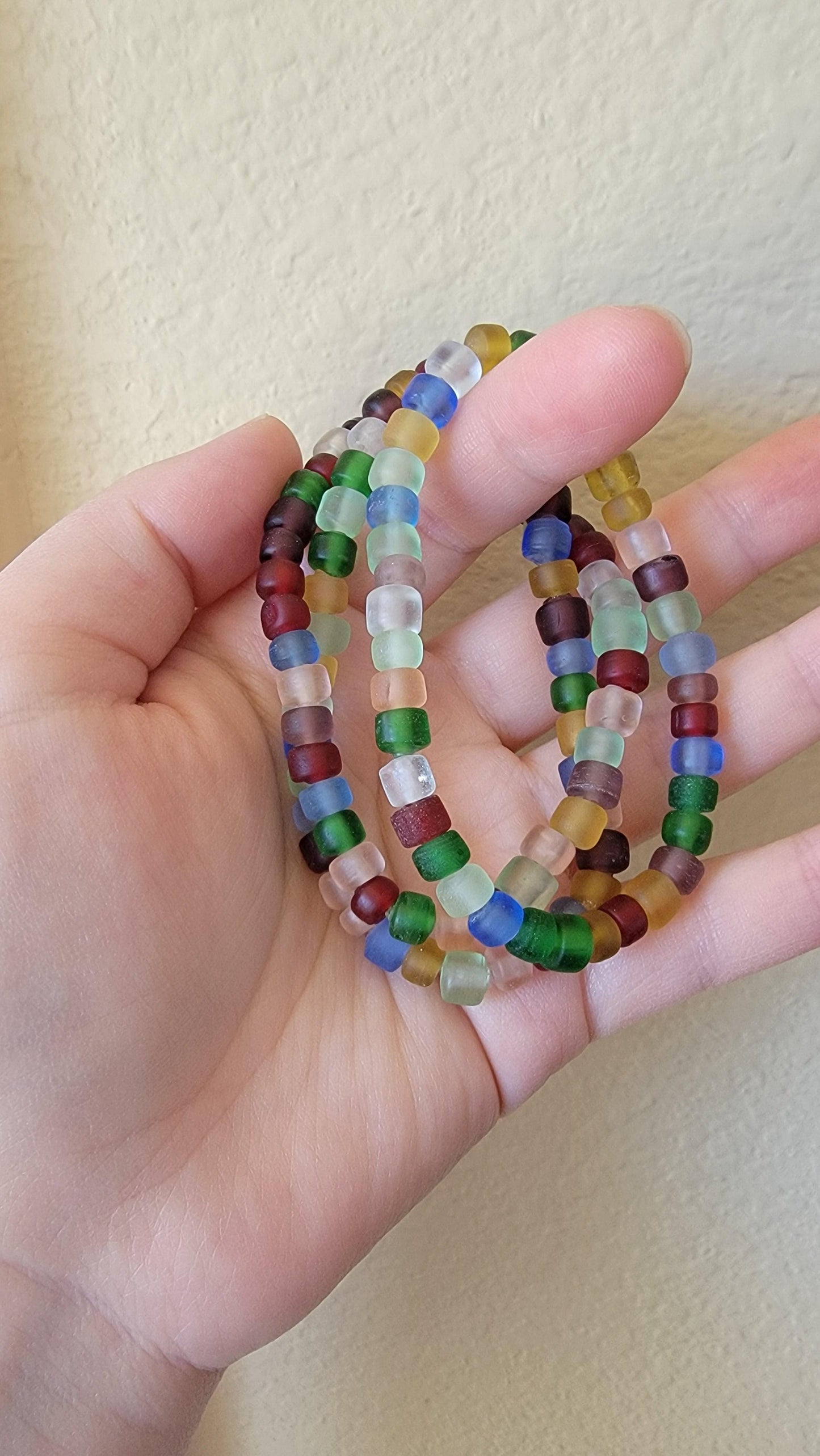 Multicolor Matte Glass Bead Bracelet - Elastic Stretch Bracelet