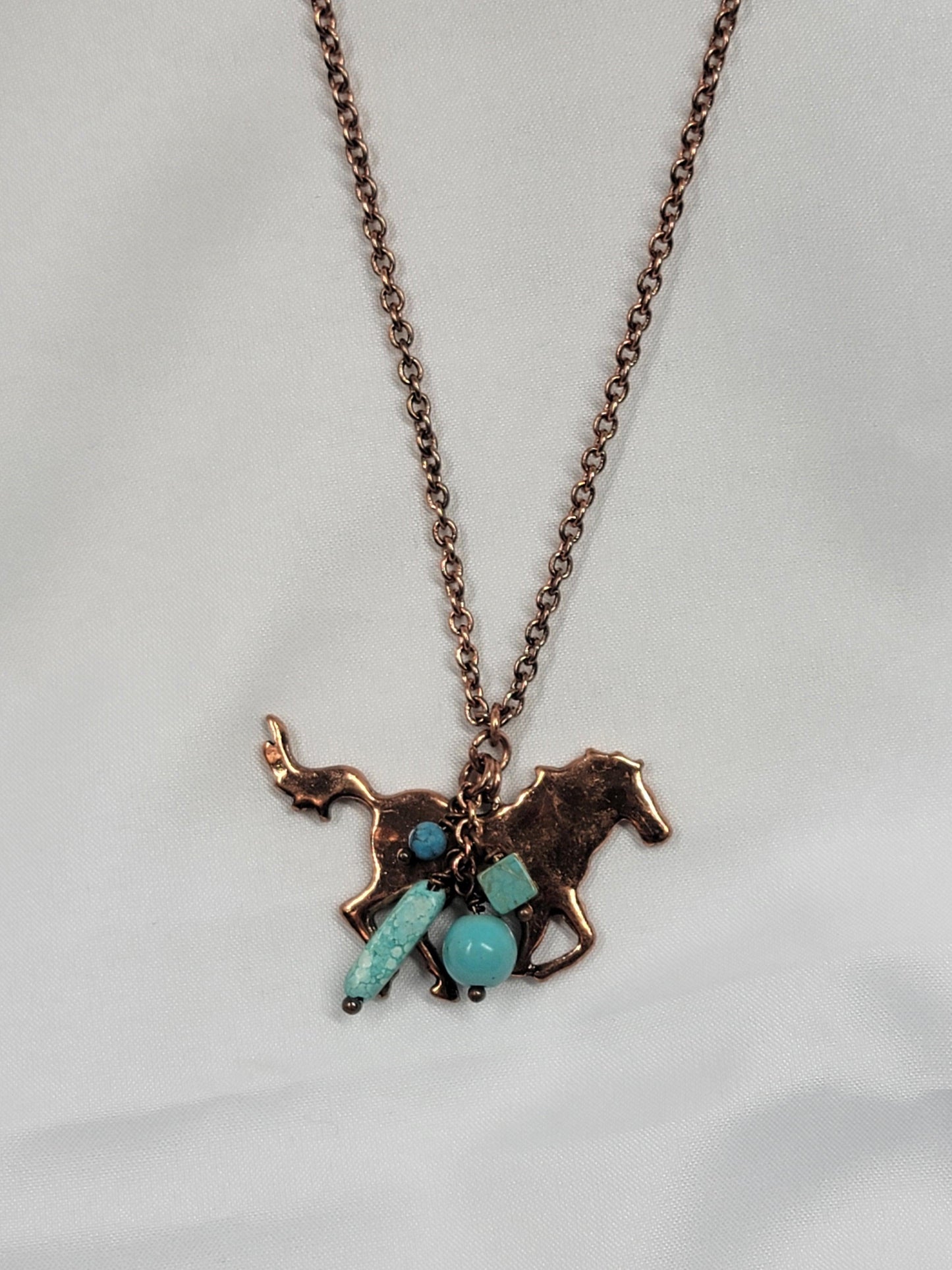 Copper Charm Necklace - Chicken, Goat or Horse - Turquoise or Orange
