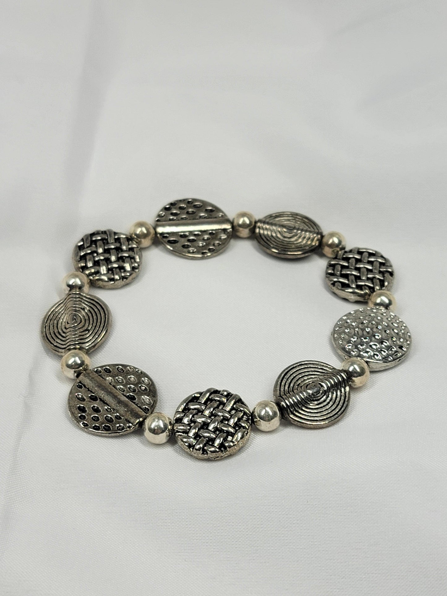 Silver Textured Bead Bracelet