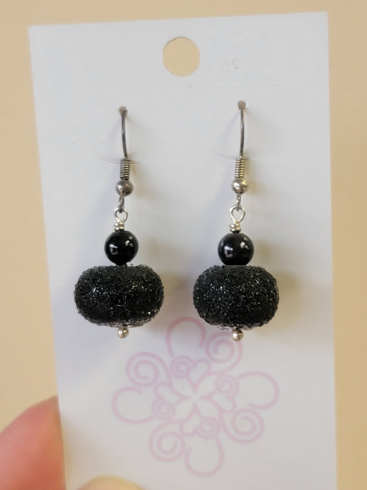 Artisan Glass Bead Earrings - Black
