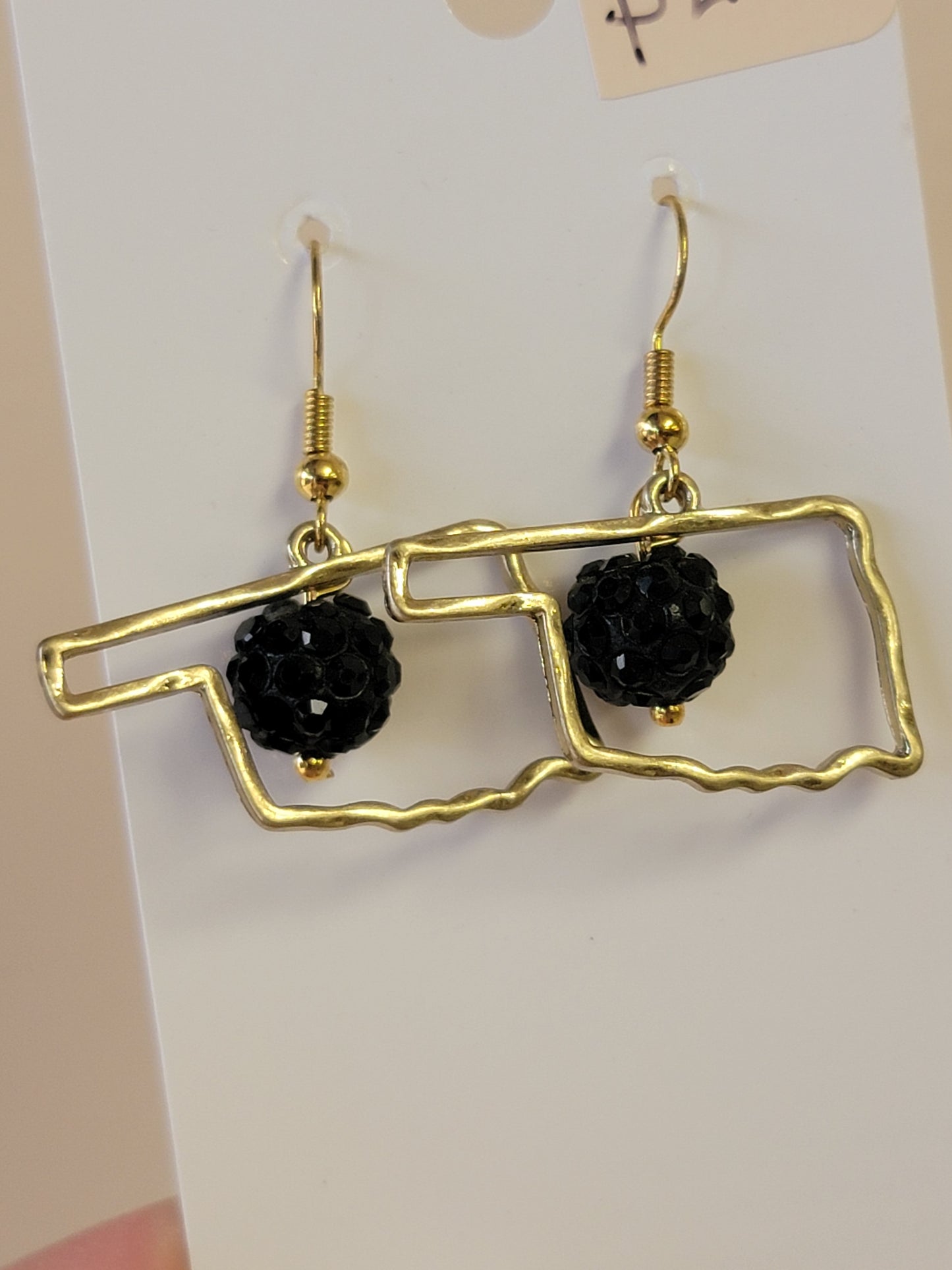 Gold-Plated OK Outline Earrings - Black Sparkle Charm