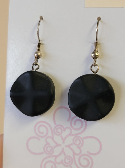 Black Glass Earrings - Silver-Plated