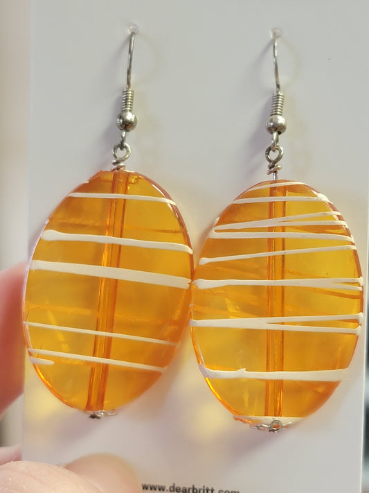 Striped Orange Acrylic Earrings - Silver-Plated