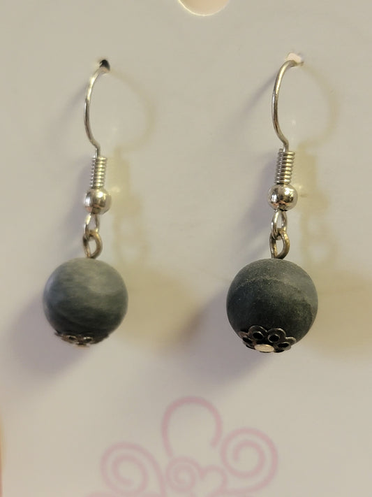 Black Stone Earrings - Small Round