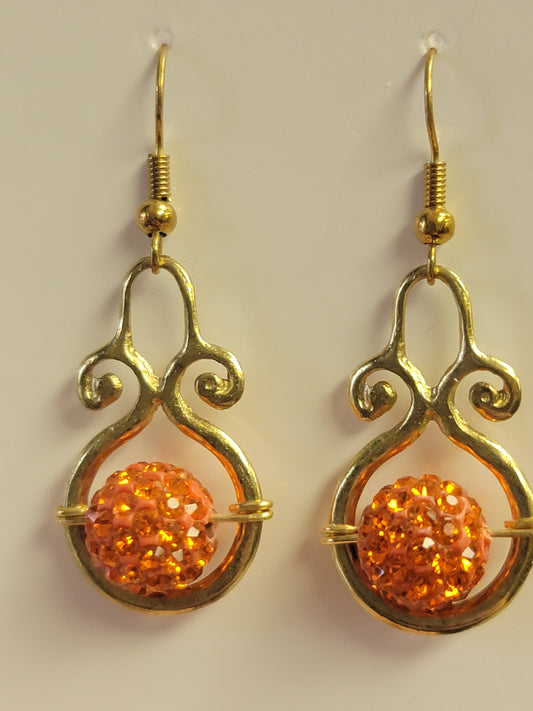 Brass & Orange Sparkle Earrings