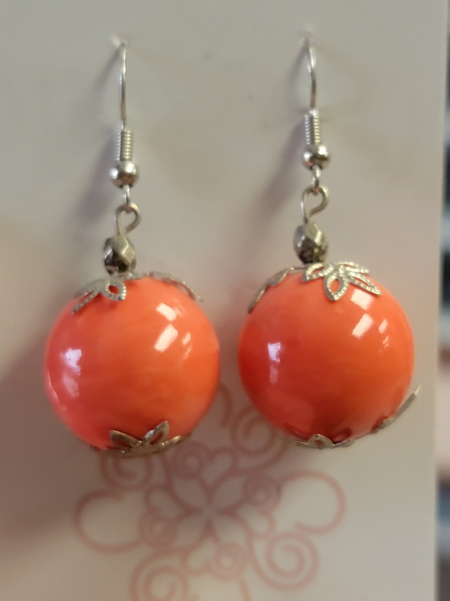 Orange & Silver Flower Earrings - One of a kind