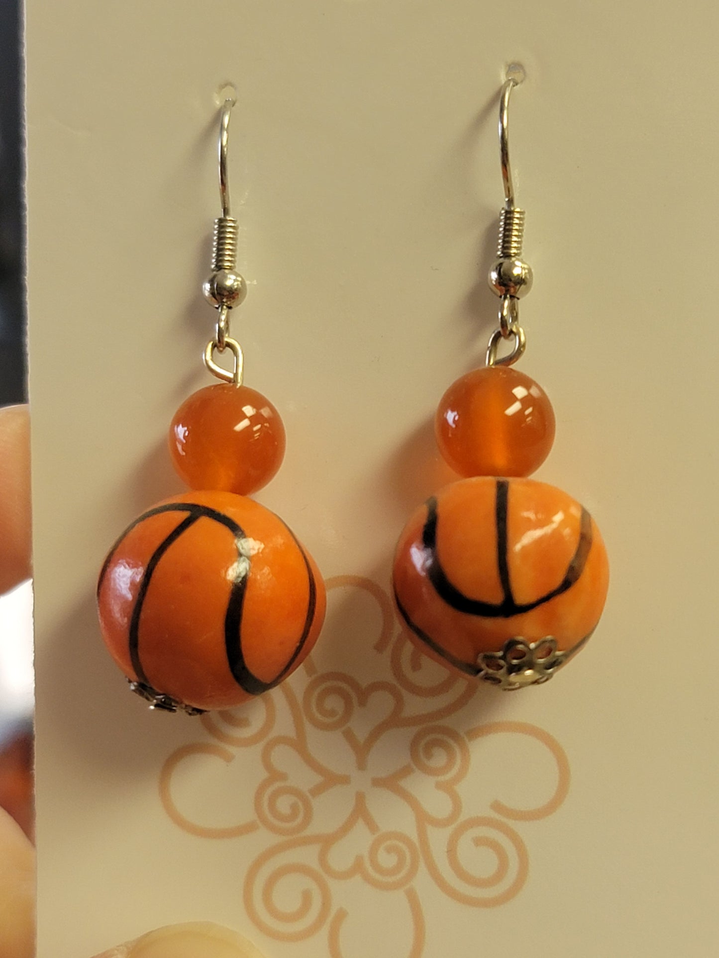 Basketball Glass Bead Earrings - Orange Bead