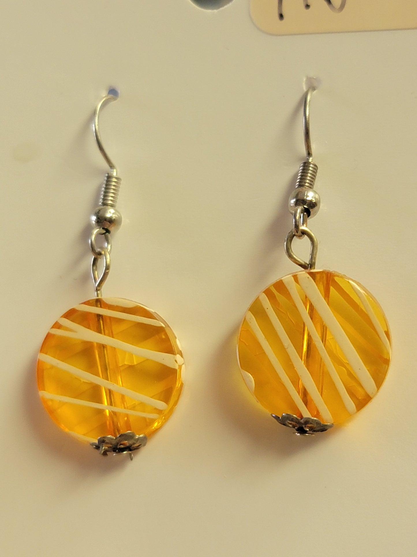 Striped Orange Acrylic Earrings - Silver-Plated