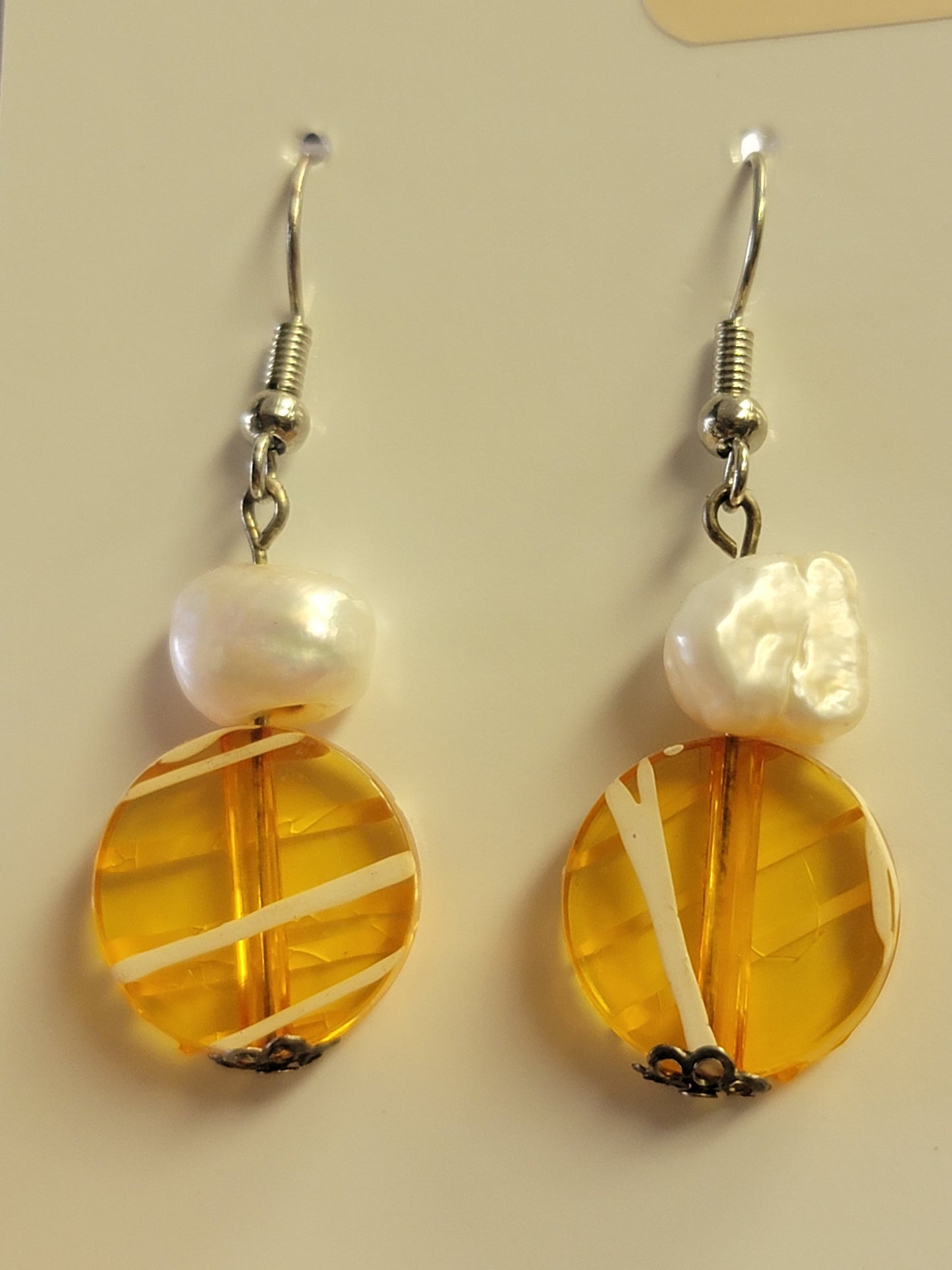 Striped Orange Acrylic Earrings - Silver-Plated