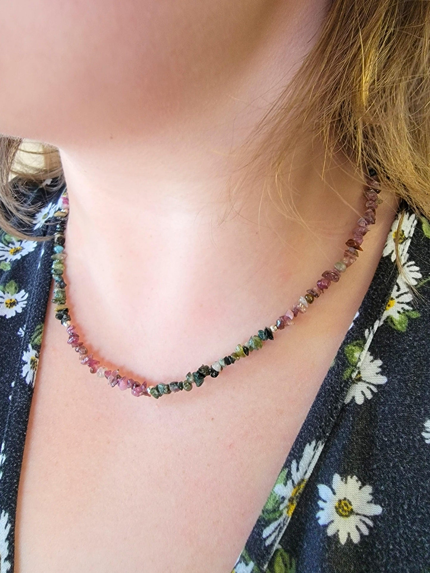 Watermelon Tourmaline Chip Necklace - 14kt Gold-Filled or .925 Sterling Silver