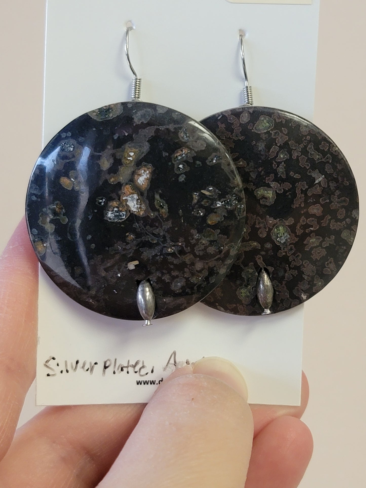 Black Agate Disc Earrings - One of a kind