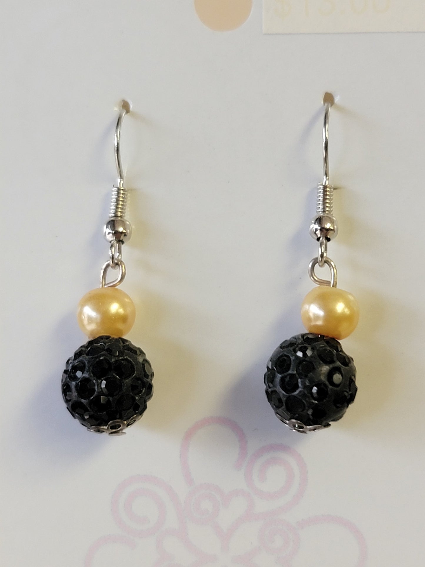 Black Sparkle & Orange Pearl Earrings