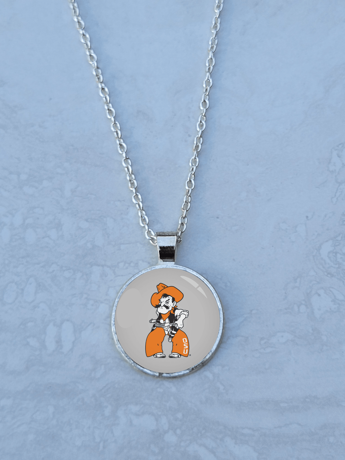 OSU, Gray, Silver 1" Round Necklace - Made to order - Custom Length