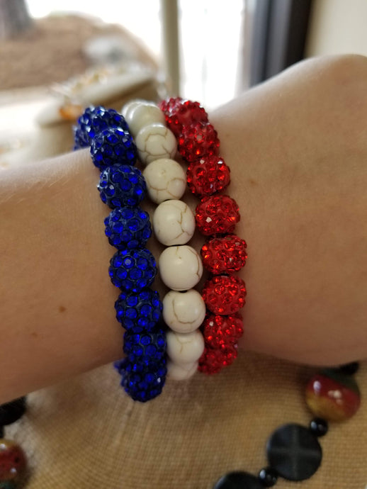 Red White & Blue Sparkle Bead Bracelet Set