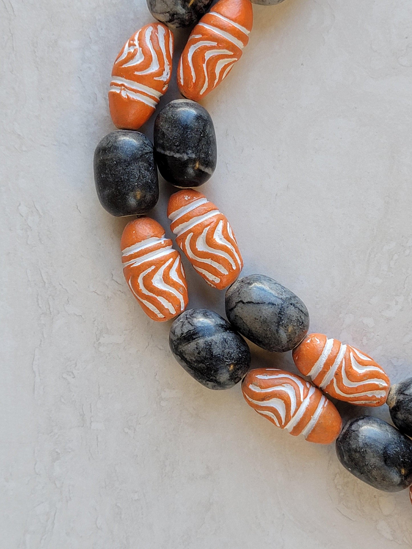 Orange Clay & Black Stone Necklace - One of a kind