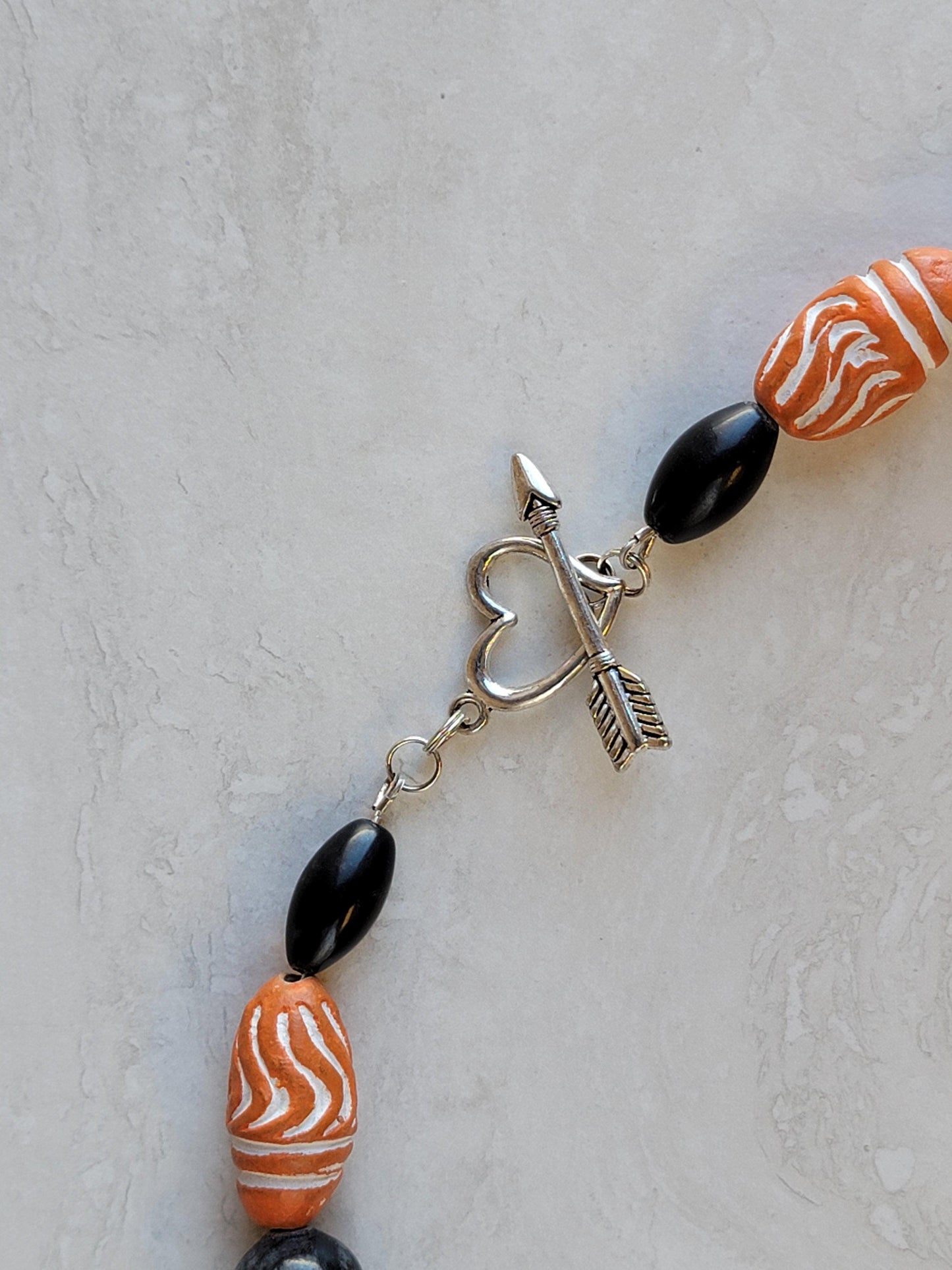 Orange Clay & Black Stone Necklace - One of a kind