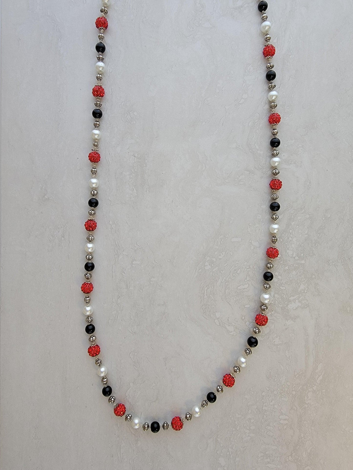 Black & Red Sparkle Bead Knotted Necklace
