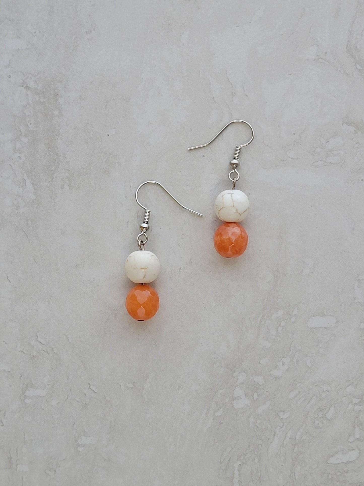 Orange & White Stone Jewelry Set - Matching Necklace, Bracelet & Earrings