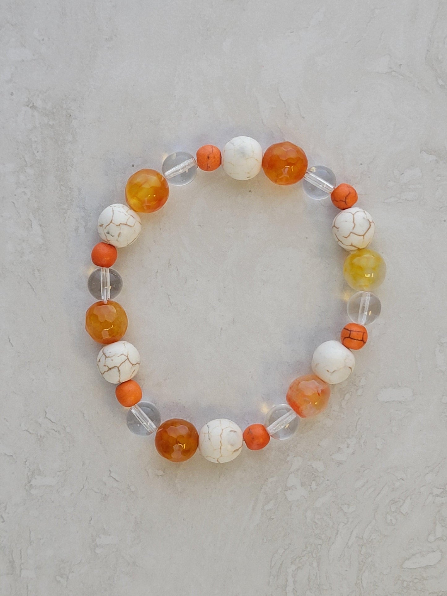 Orange & White Stone Jewelry Set - Matching Necklace, Bracelet & Earrings