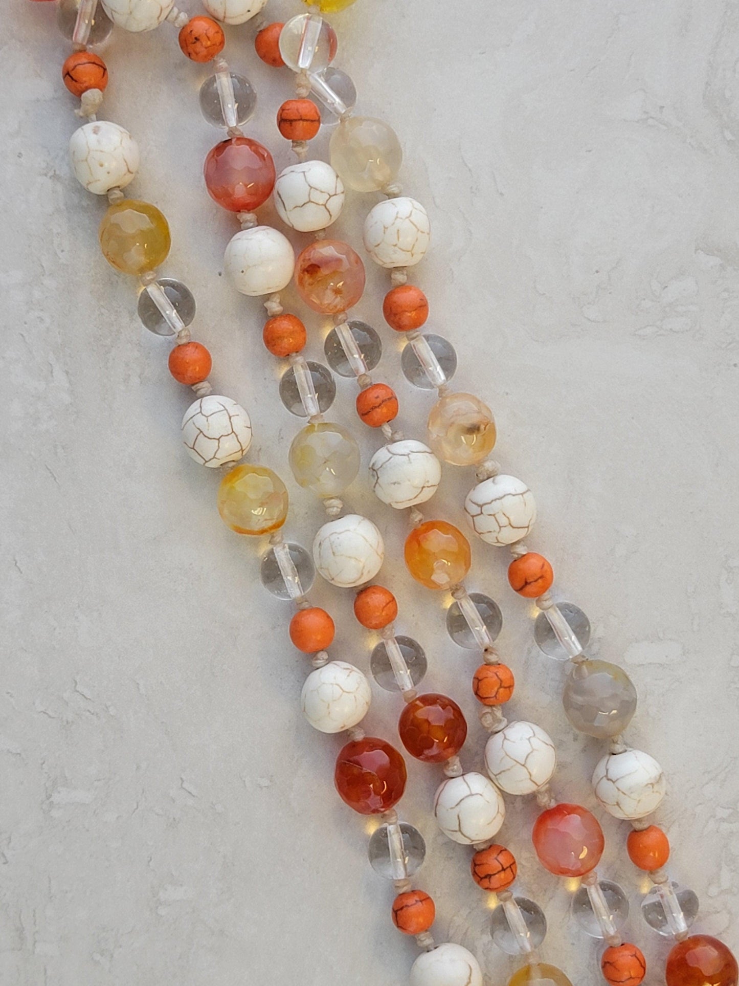 Orange & White Stone Jewelry Set - Matching Necklace, Bracelet & Earrings