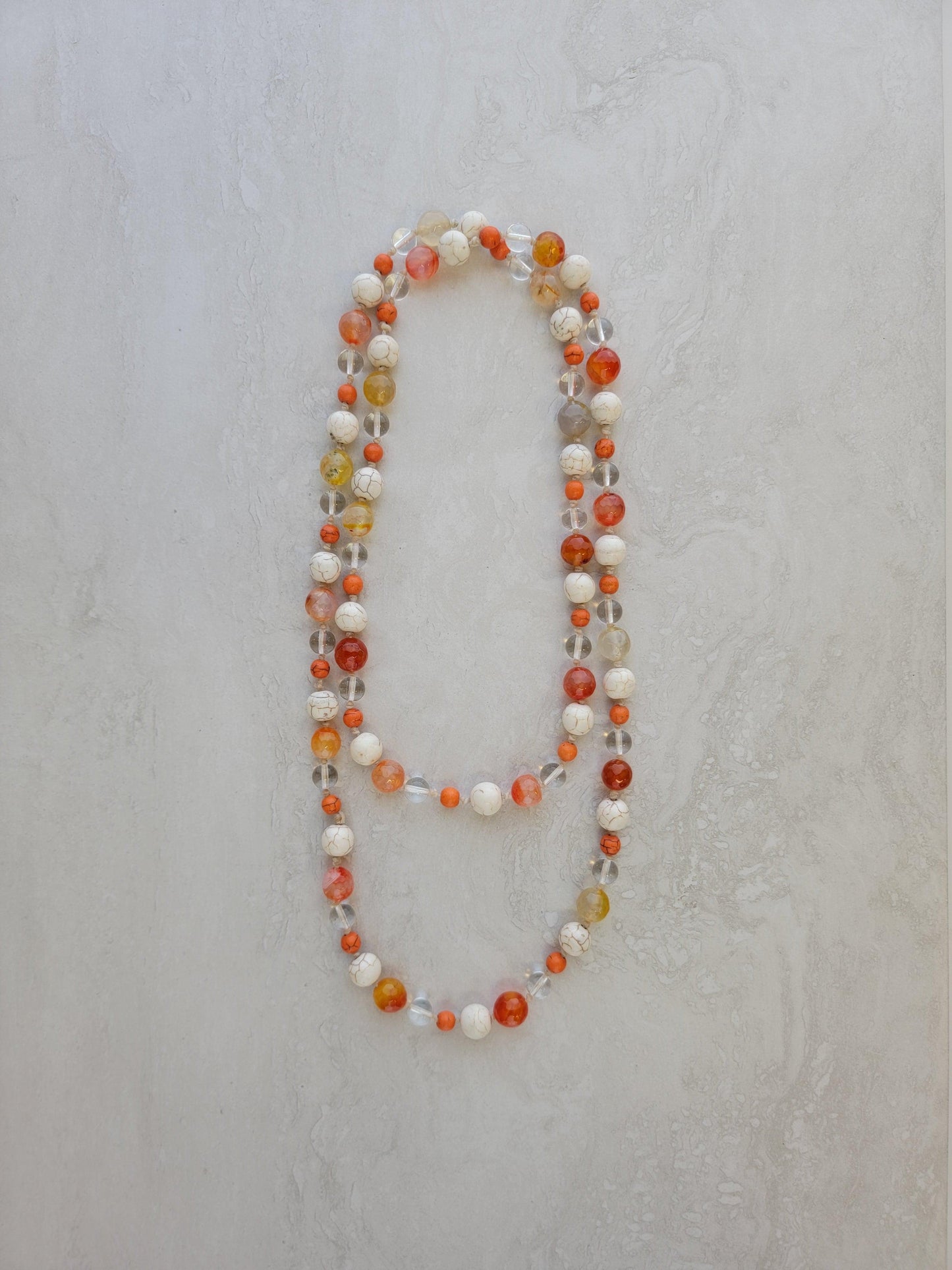 Orange & White Stone Jewelry Set - Matching Necklace, Bracelet & Earrings