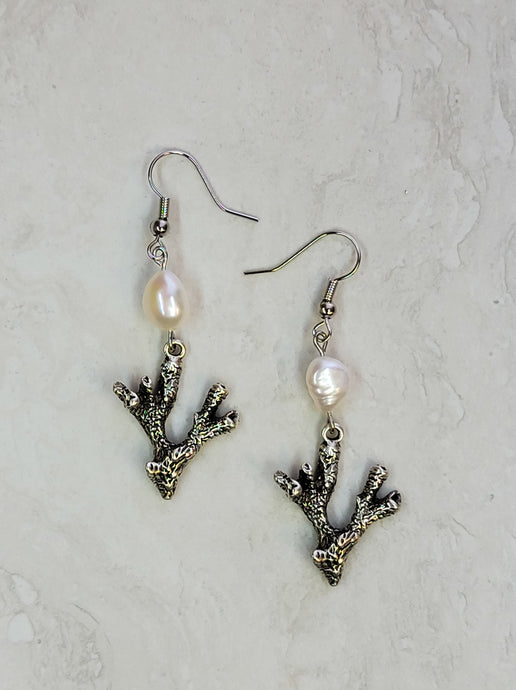 Silver Reef & Pearl Earrings - One Of A Kind