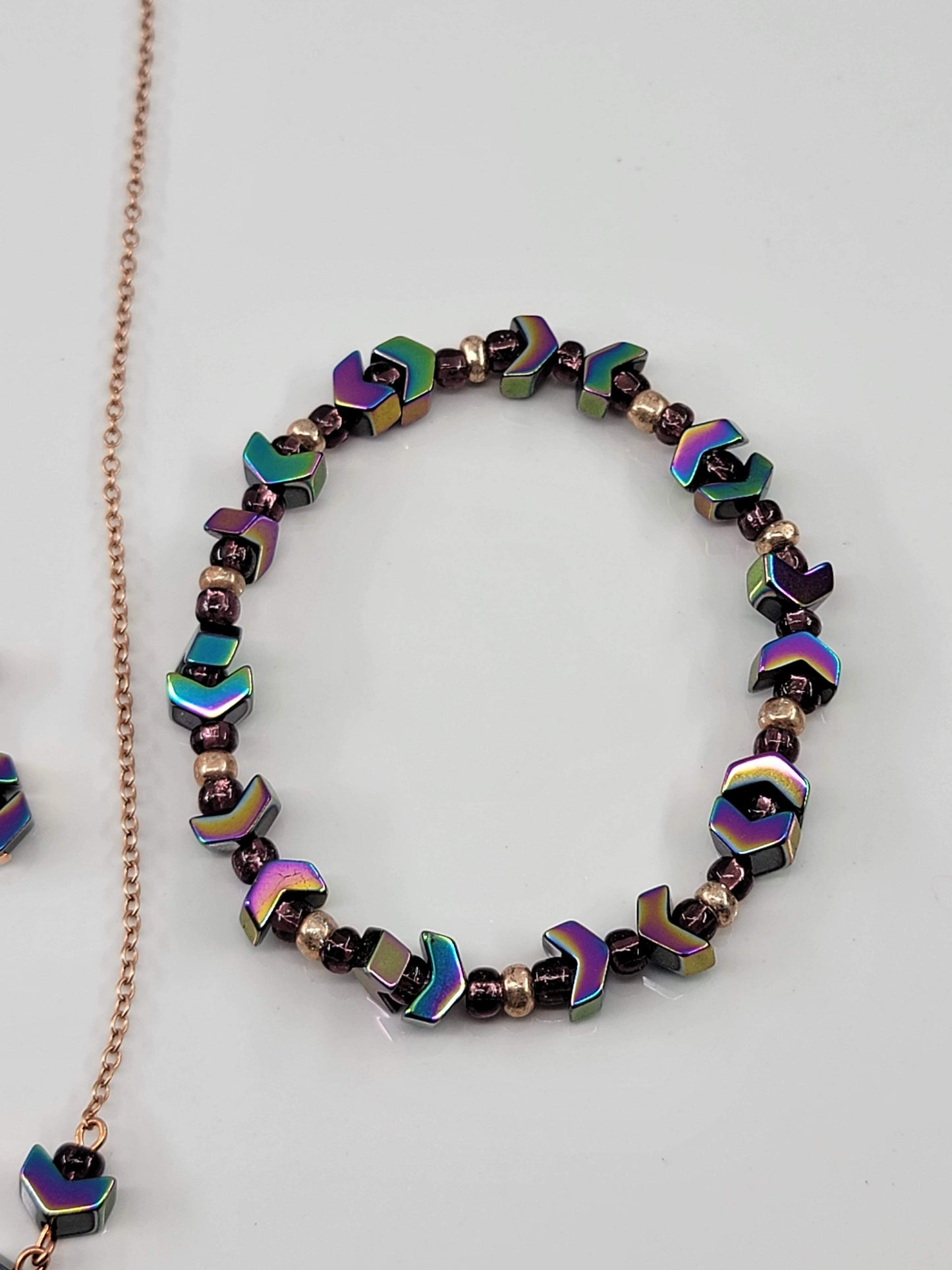 Multicolor Metal & Rose Gold Jewelry Set - Matching Necklace, Bracelet & Earrings