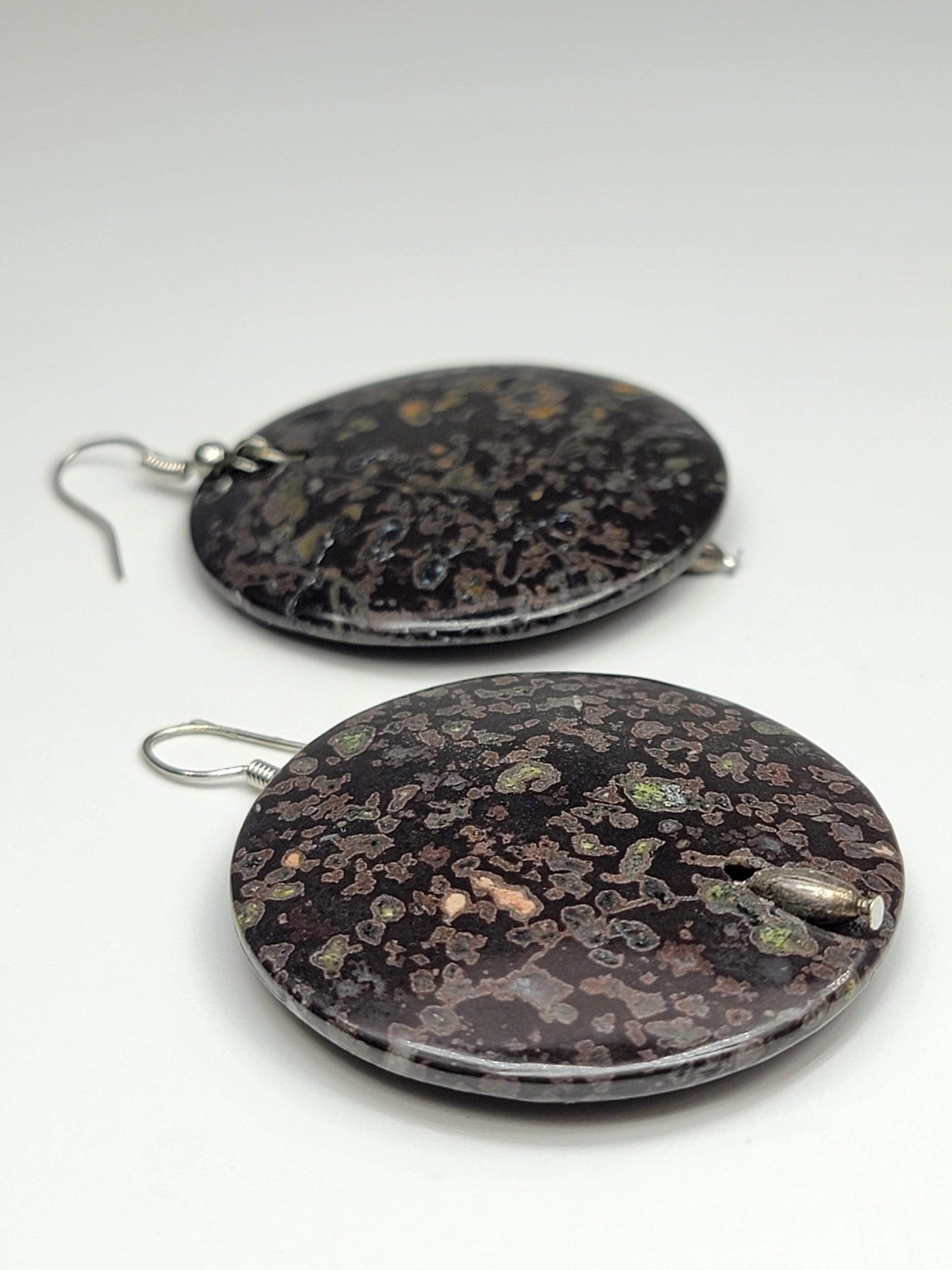 Black Agate Disc Earrings - One of a kind