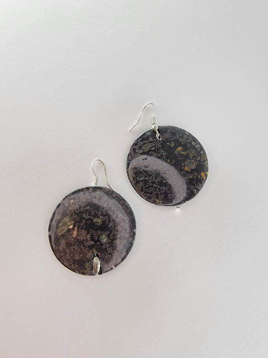 Black Agate Disc Earrings - One of a kind