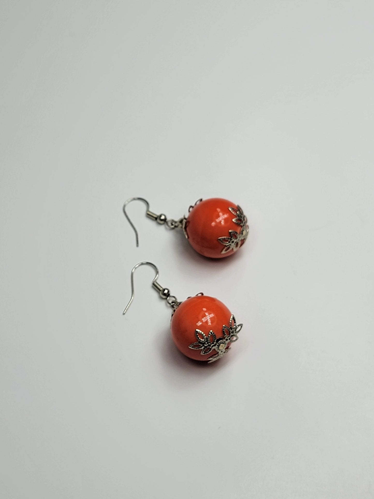 Orange & Silver Flower Earrings - One of a kind