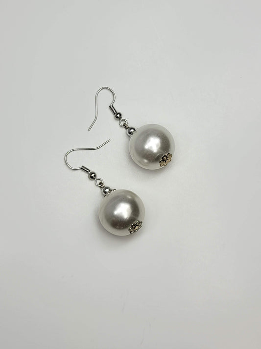 White Pearl & Silver Earrings - One of a kind