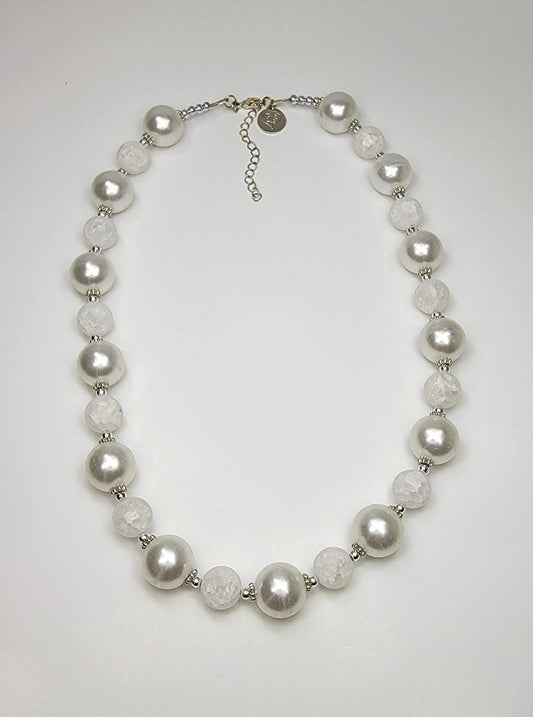White, Pearl & Silver Necklace - One of a kind