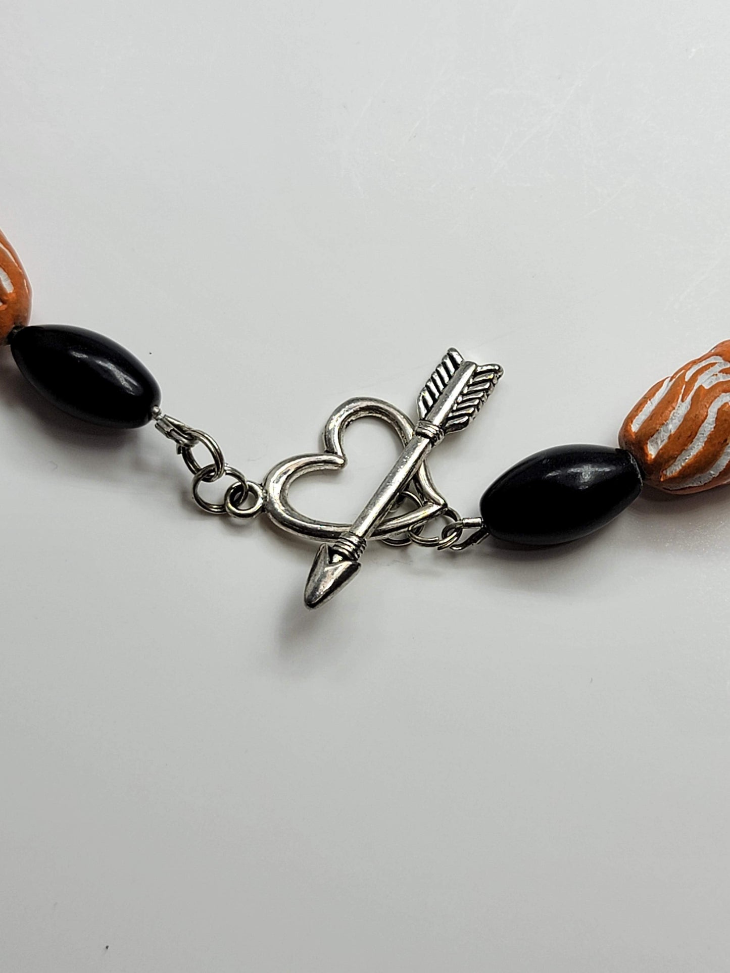 Orange Clay & Black Stone Necklace - One of a kind