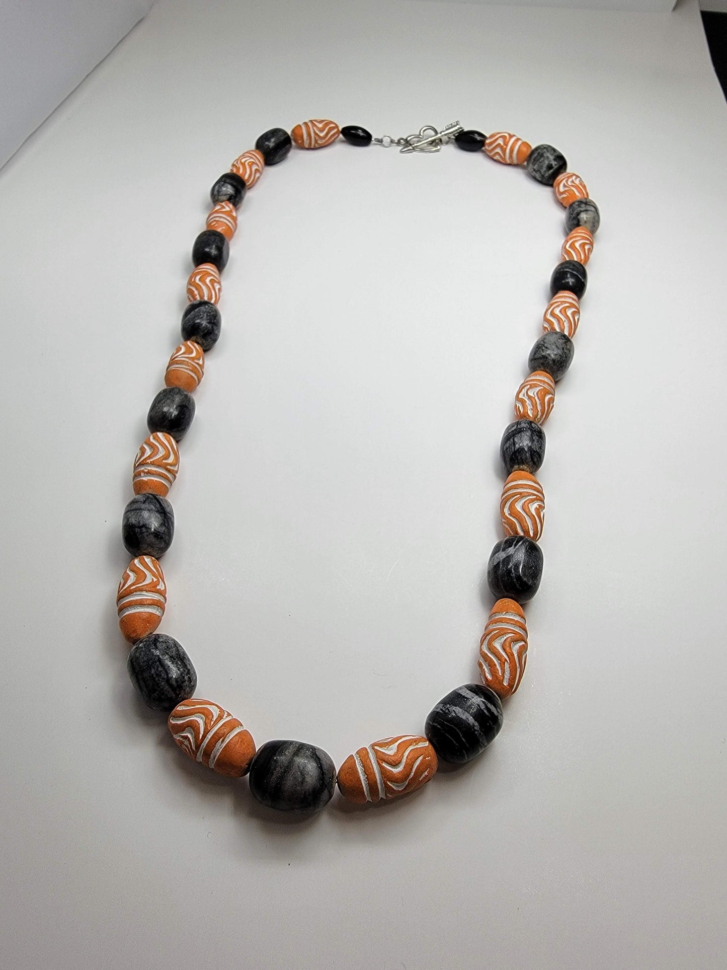 Orange Clay & Black Stone Necklace - One of a kind