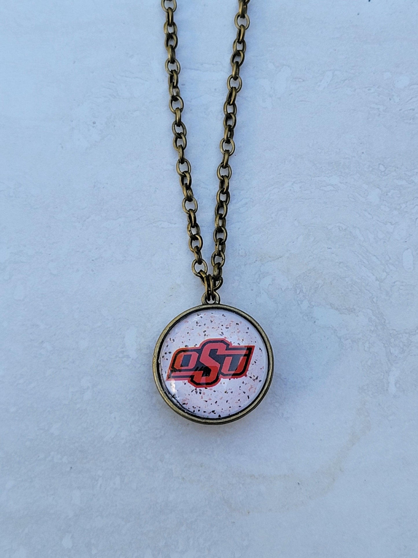 OSU, Speckled, Brass Double Sided Necklace - Made to order - Customizable