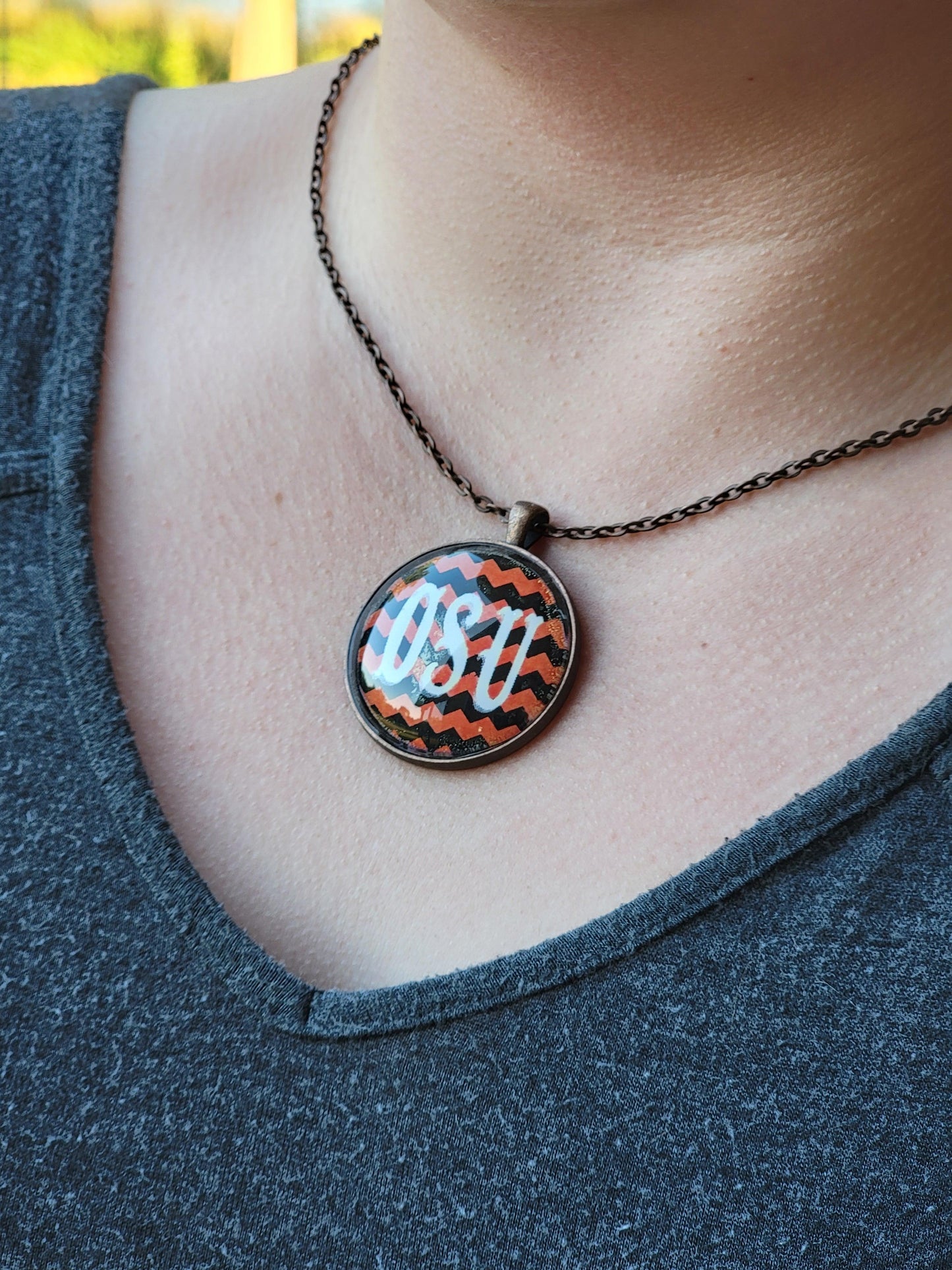 OSU, Chevron, Copper 1.5" Round Necklace - Made to order - Custom Length