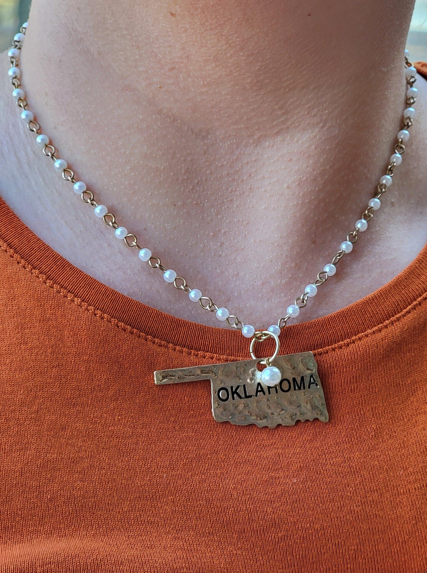 Gold Hammered Oklahoma Pendant Necklace