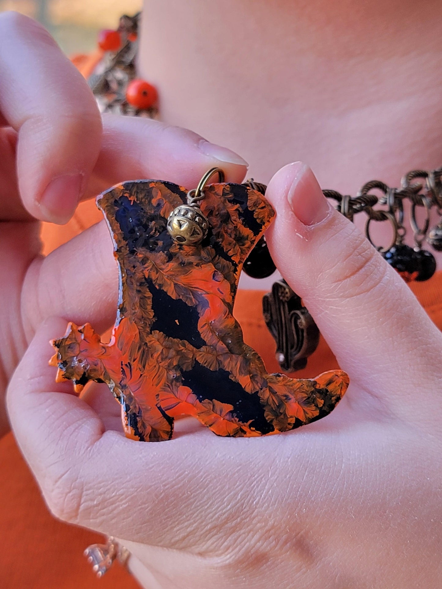 Fall Ok State Charm Necklace - One of a kind - Handpainted pendant