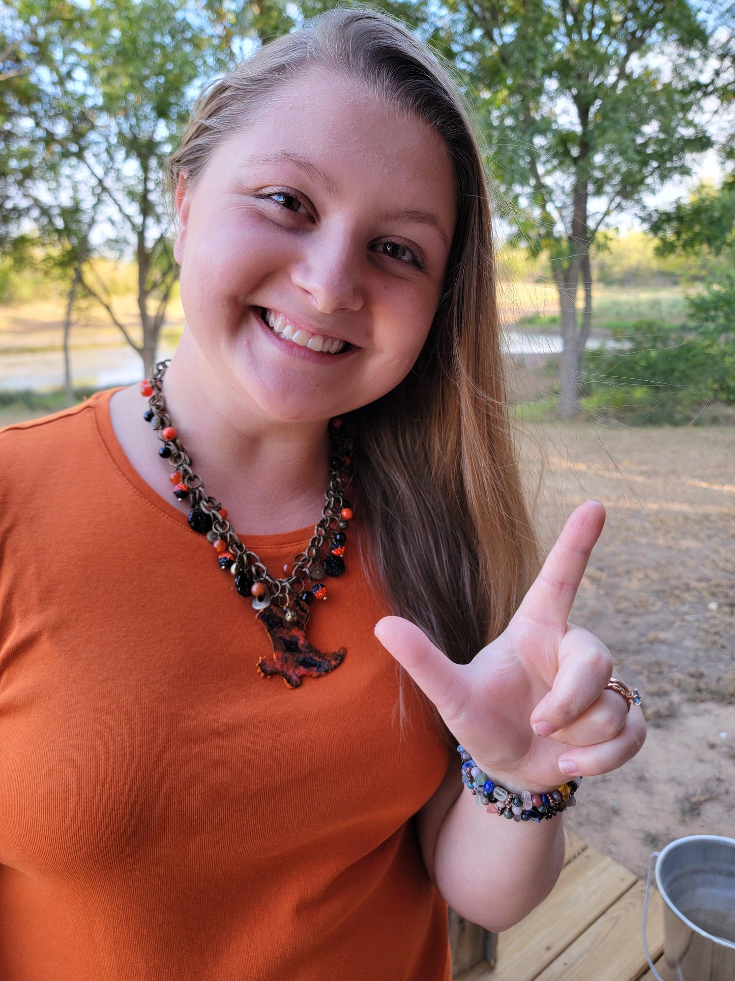 Fall Ok State Charm Necklace - One of a kind - Handpainted pendant