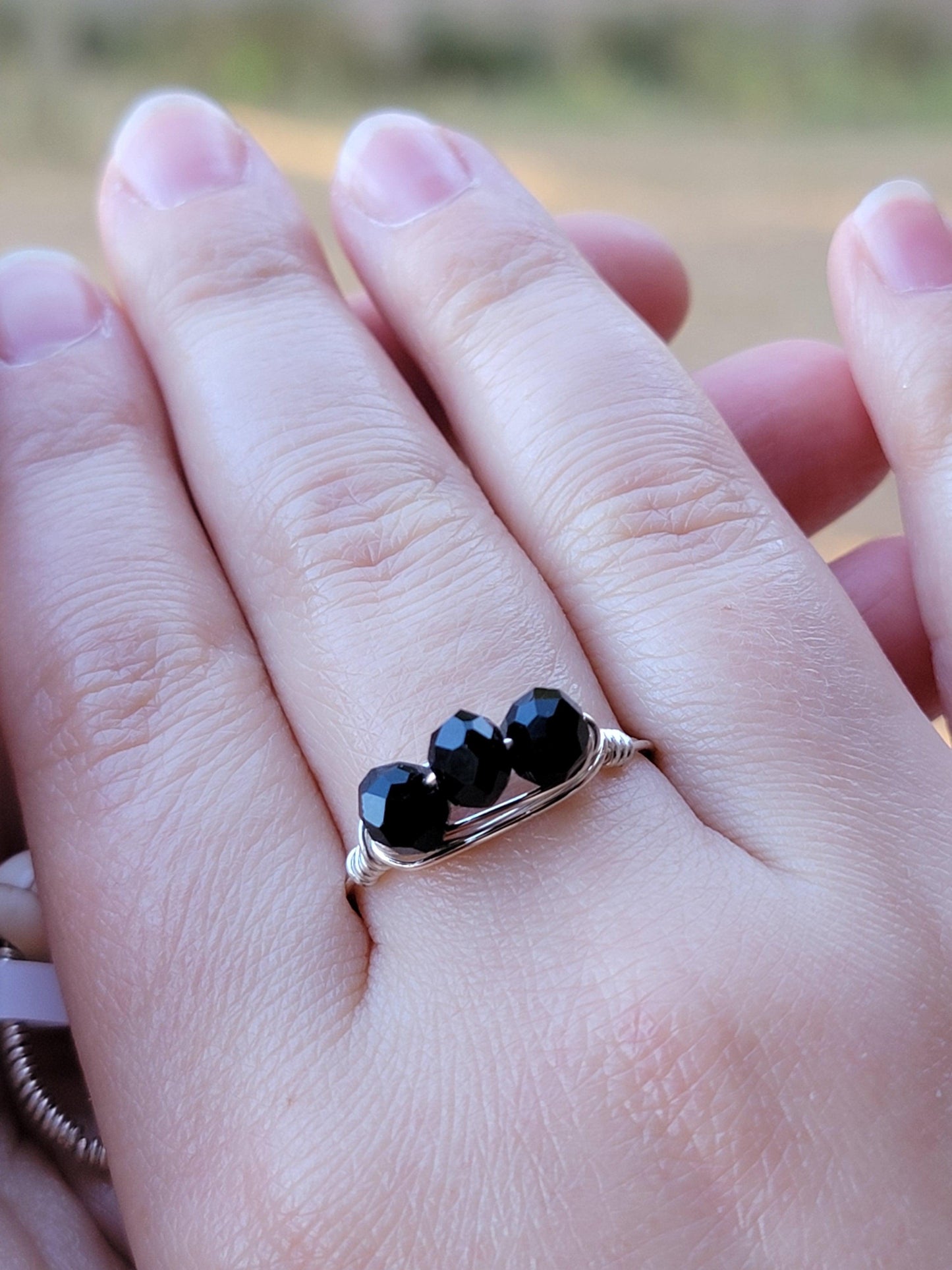 Tripple Black Crystal Wire-Wrapped Ring