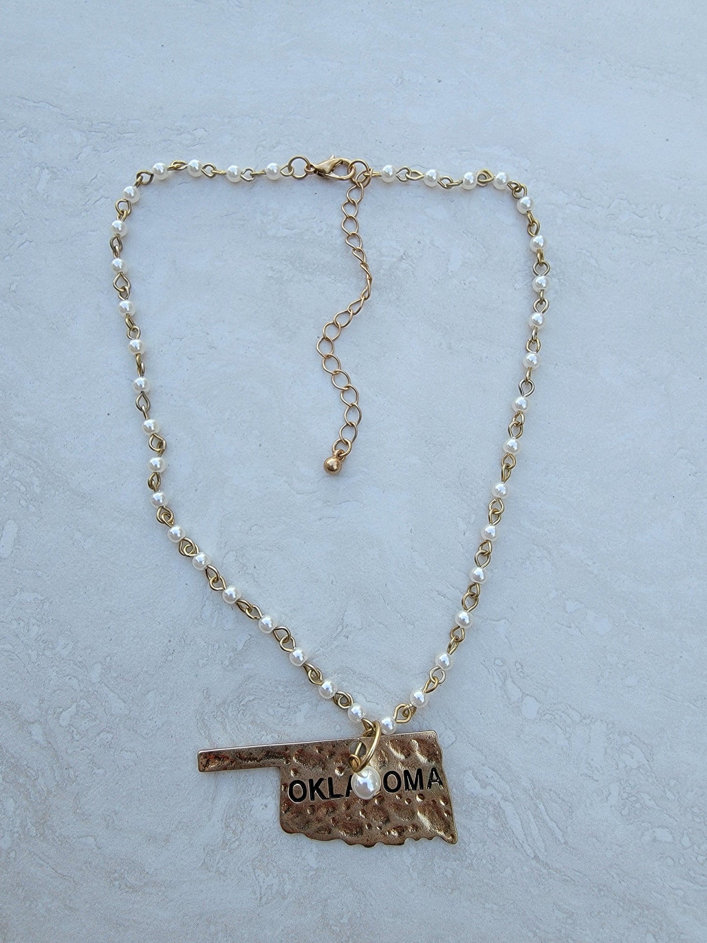 Gold Hammered Oklahoma Pendant Necklace