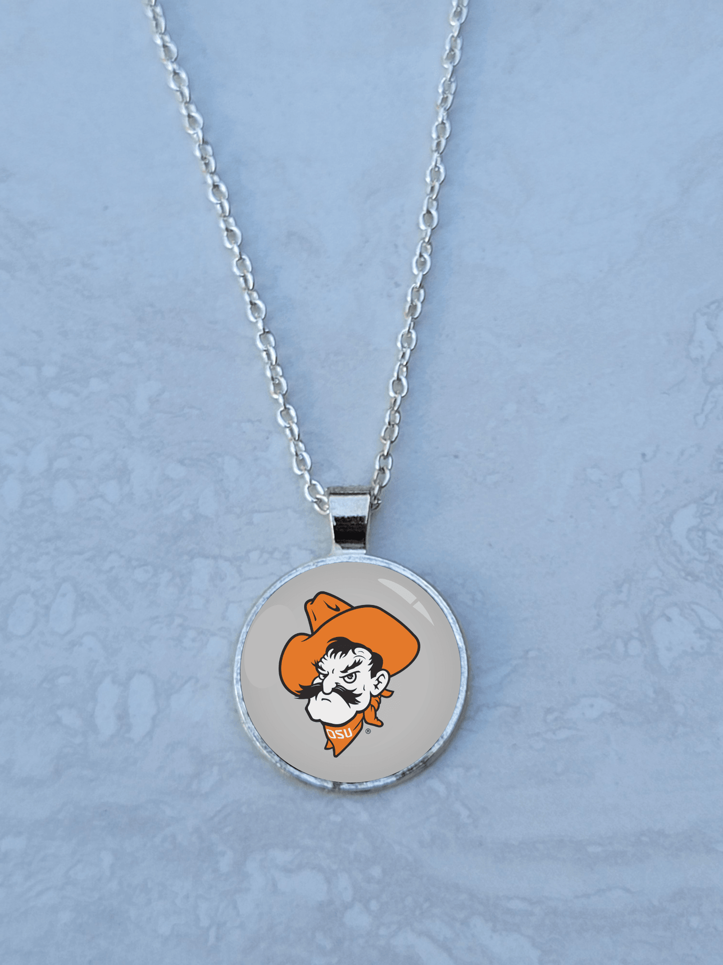 OSU, Gray, Silver 1" Round Necklace - Made to order - Custom Length