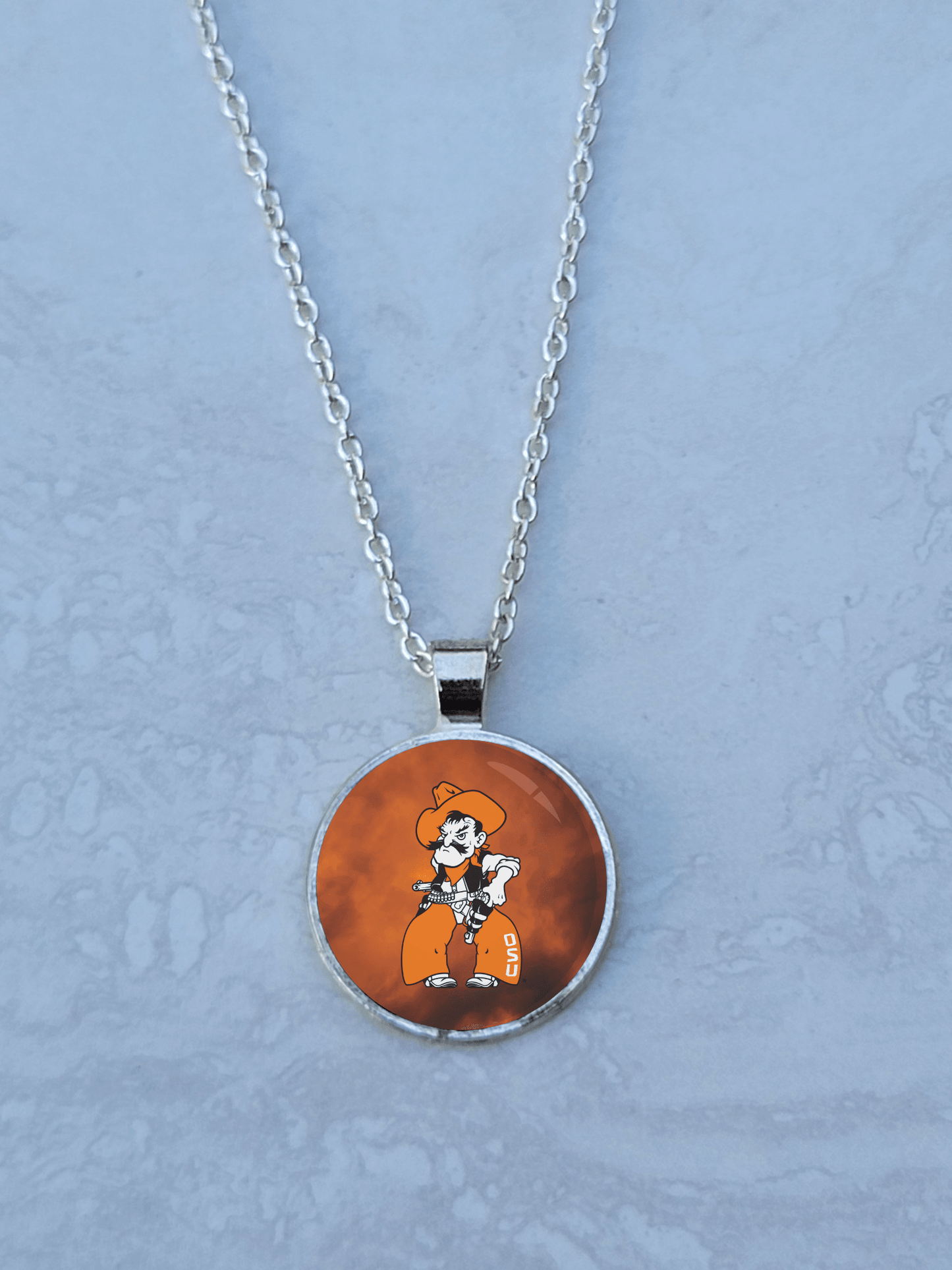 OSU, Smoke, Silver 1" Round Necklace - Made to order - Custom Length
