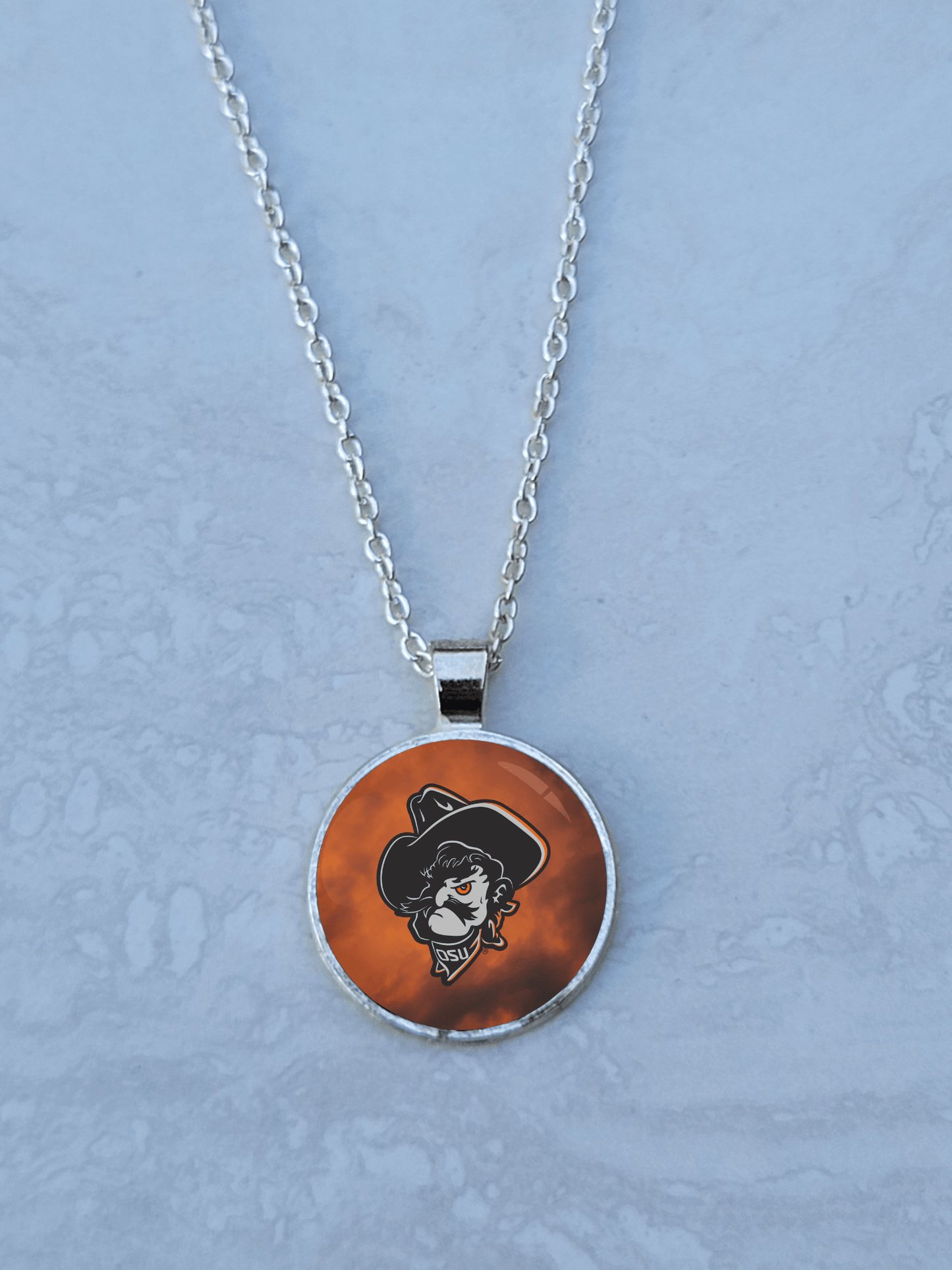 OSU, Smoke, Silver 1" Round Necklace - Made to order - Custom Length