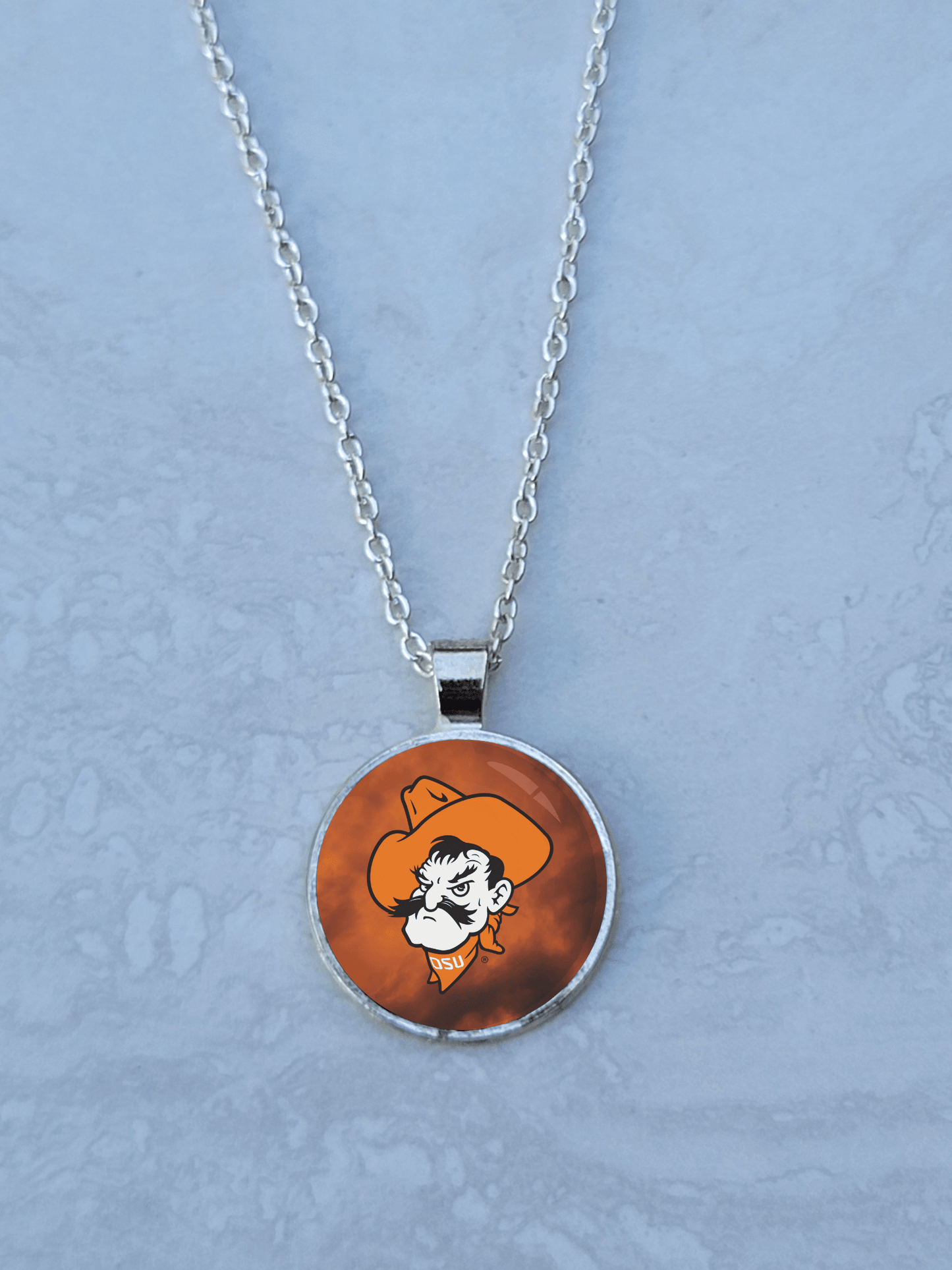 OSU, Smoke, Silver 1" Round Necklace - Made to order - Custom Length