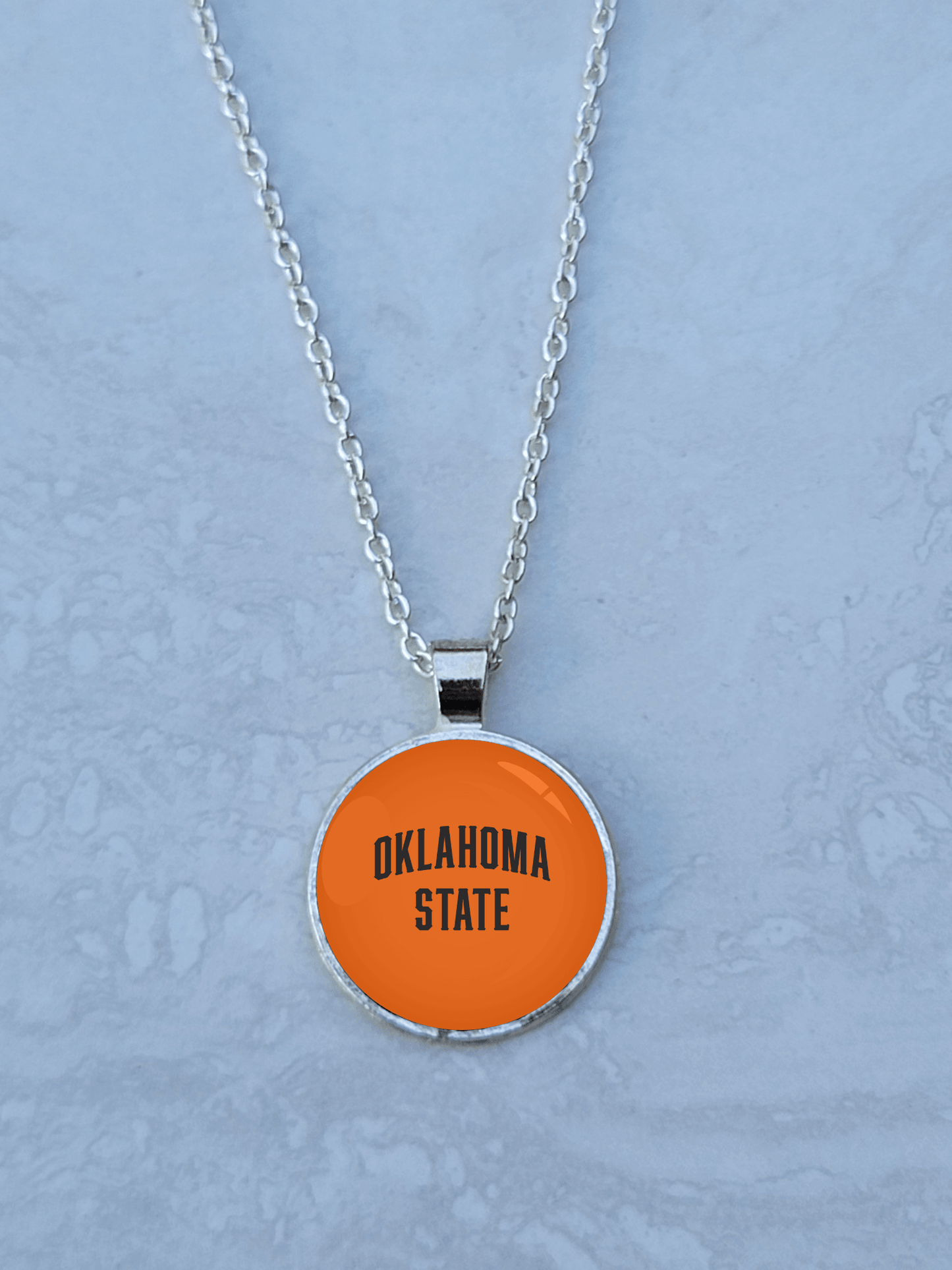 OSU, Orange, Silver 1" Round Necklace - Made to order - Custom Length