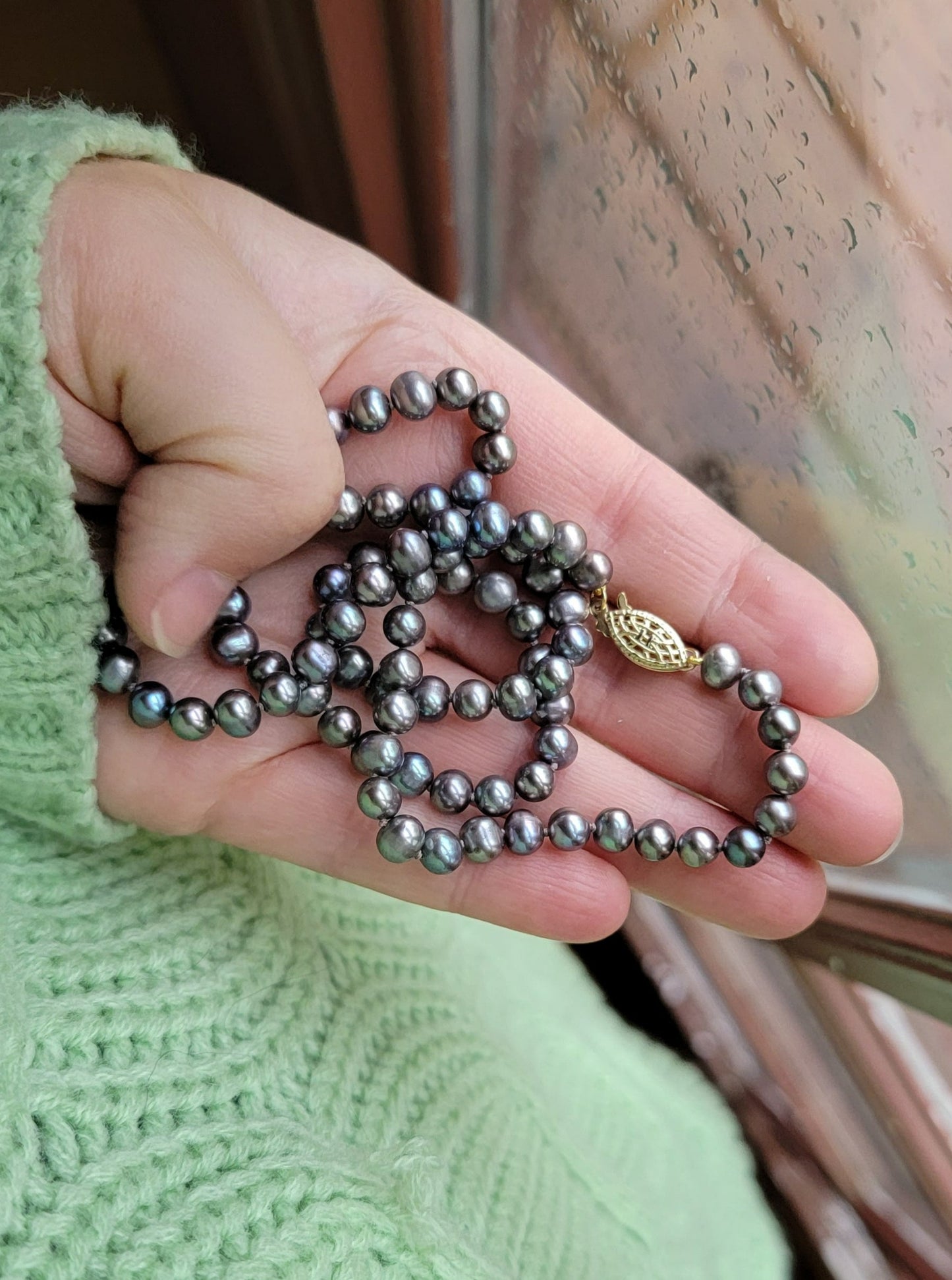 Freshwater Gray/Silver Pearl Necklace with Gold Filled Clasp